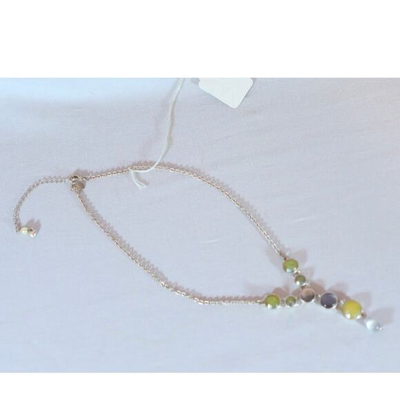 Liz Claiborne Y Pendant Necklace SIlver Tone Chain Faceted Pastel Crystal Stones - Picture 2 of 9